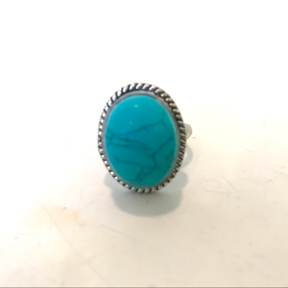 Semi-Precious Turquoise & Silver Adjustable Ring 3/4” - Picture 2 of 13